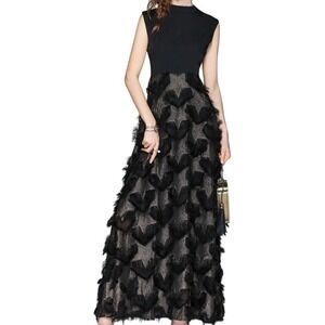 Vicky and Lucas Women's Dress Black Heart Print Sleeveless‎ Tulle Gown Size L